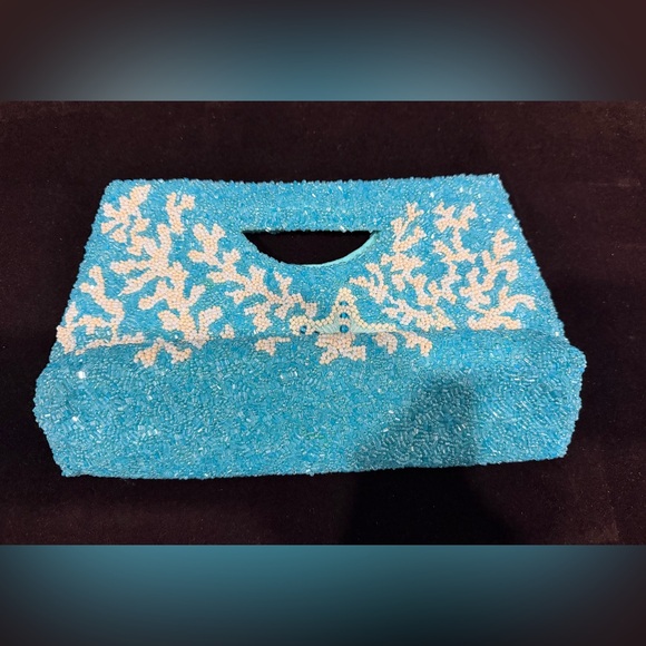 Moyna Turquoise and Cream Beaded Clutch - Picture 6 of 13